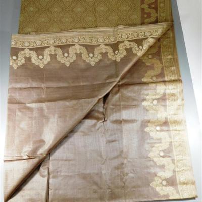 INDIAN SARI SAREE FABRIC TAN AND GOLD