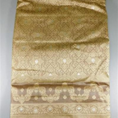 INDIAN SARI SAREE FABRIC TAN AND GOLD