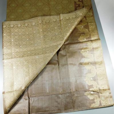 INDIAN SARI SAREE FABRIC TAN AND GOLD