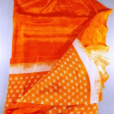 INDIAN SARI SAREE FABRIC LIGHT ORANGE AND DARK ORANGE WITH SMALL MIRRORS