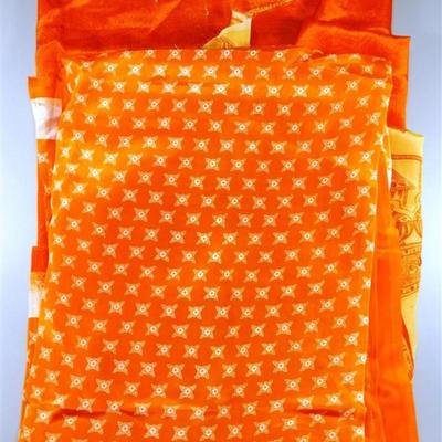 INDIAN SARI SAREE FABRIC LIGHT ORANGE AND DARK ORANGE WITH SMALL MIRRORS