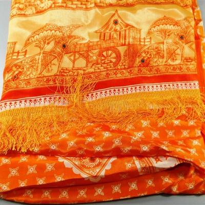 INDIAN SARI SAREE FABRIC LIGHT ORANGE AND DARK ORANGE WITH SMALL MIRRORS