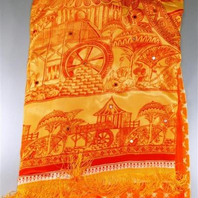 INDIAN SARI SAREE FABRIC LIGHT ORANGE AND DARK ORANGE WITH SMALL MIRRORS