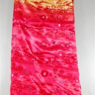 INDIAN SARI SAREE FABRIC DARK PINK AND TAN WITH SMALL MIRRORS