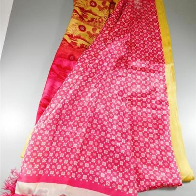 INDIAN SARI SAREE FABRIC DARK PINK AND TAN WITH SMALL MIRRORS