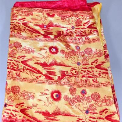 INDIAN SARI SAREE FABRIC DARK PINK AND TAN WITH SMALL MIRRORS
