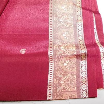 INDIAN SARI SAREE FABRIC MAROON AND GOLD