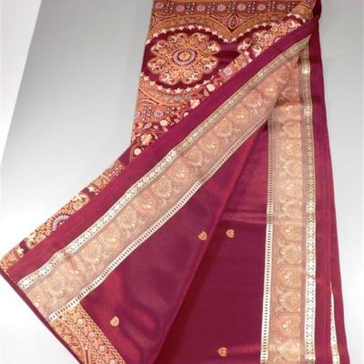 INDIAN SARI SAREE FABRIC MAROON AND GOLD