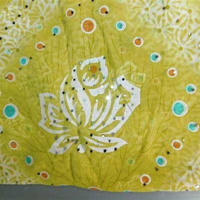 INDIAN SARI SAREE FABRIC NEON GREEN AND BLUE WITH MIRRORS