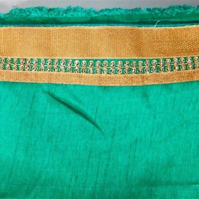 INDIAN SARI SAREE FABRIC GREEN AND BLUE WITH GOLD ACCENTS