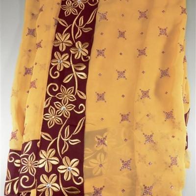 INDIAN SARI SAREE FABRIC TAN AND MAROON