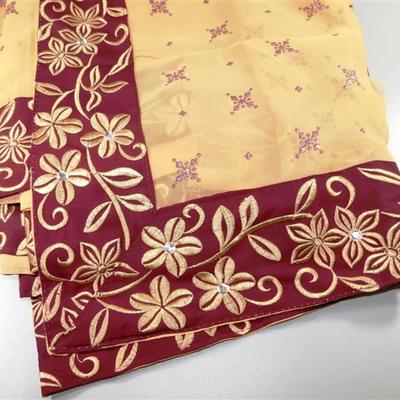 INDIAN SARI SAREE FABRIC TAN AND MAROON