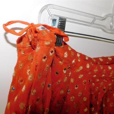 INDIAN SARI SAREE FABRIC ORANGE AND TEAL WITH PINK AND GOLD ACCENTS