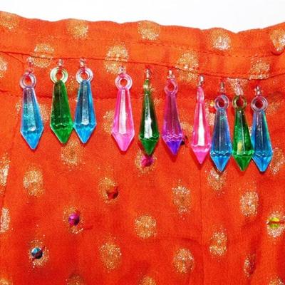 INDIAN SARI SAREE FABRIC ORANGE AND TEAL WITH PINK AND GOLD ACCENTS
