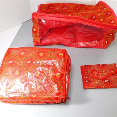 SET OF 3 RED STORAGE BAGS AND PHOTO WALLET 6-10 INCHES