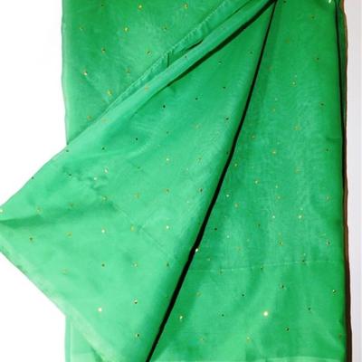 INDIAN SARI SAREE FABRIC GREEN WITH GOLD DOTS