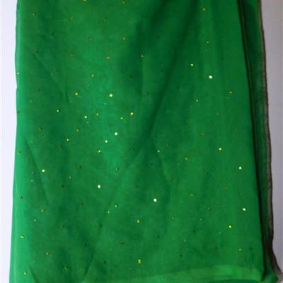 INDIAN SARI SAREE FABRIC GREEN WITH GOLD DOTS