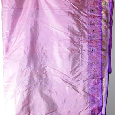 INDIAN SARI SAREE FABRIC LAVENDER AND PURPLE WITH SEWN ON JEWELS