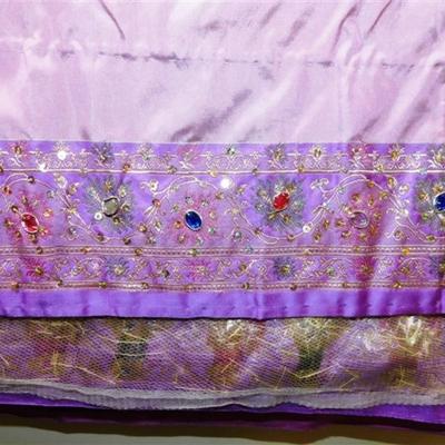 INDIAN SARI SAREE FABRIC LAVENDER AND PURPLE WITH SEWN ON JEWELS