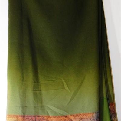 INDIAN SARI SAREE FABRIC GREEN AND BROWN WITH FLORAL DESIGN