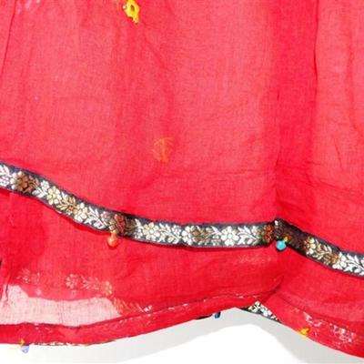 INDIAN SARI SAREE MAROON AND WHITE WITH BELLS BONUS TOP