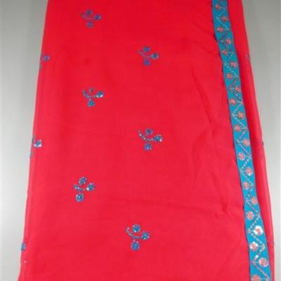 INDIAN SARI SAREE SARI RED/BLUE SEQUIN & BEADED SARI ONLY