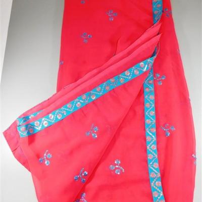 INDIAN SARI SAREE SARI RED/BLUE SEQUIN & BEADED SARI ONLY