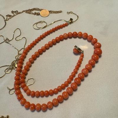 Gold Chains w Coral Necklace