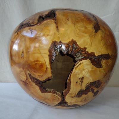 Large, Hand Crafted, Turned Wood Vase by Bobby Phillips- Willow Burl and Ebony (#1)