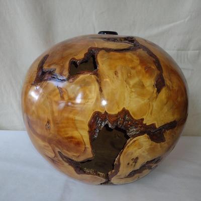 Large, Hand Crafted, Turned Wood Vase by Bobby Phillips- Willow Burl and Ebony (#1)