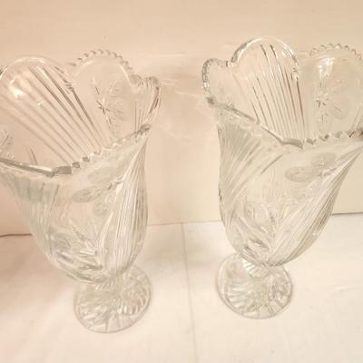 Lot #42 Pair of Crystel Vases - Floral Motif