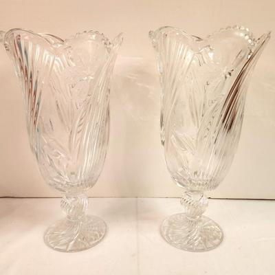 Lot #42 Pair of Crystel Vases - Floral Motif