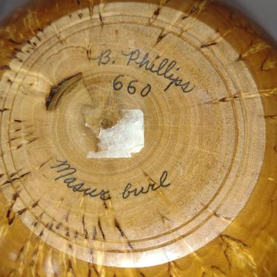 Large, Hand Crafted, Turned Wood Vase by Bobby Phillips- Masur Burl (#4).