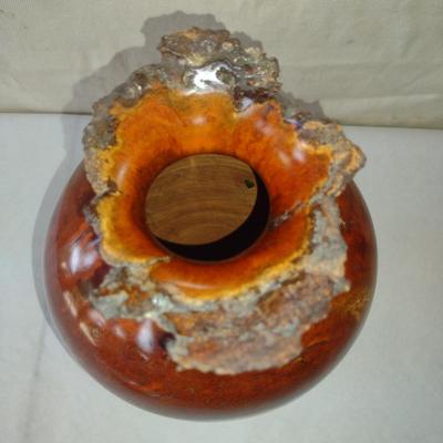Large, Hand Crafted, Turned Wood Vase by Bobby Phillips- Cherry Burl and Chrysalla (#5).