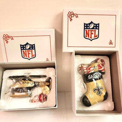 Lot #51 Lot of 2 NFL licensed New Orleans Saint Ornaments - new in box