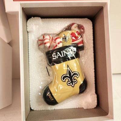 Lot #51 Lot of 2 NFL licensed New Orleans Saint Ornaments - new in box