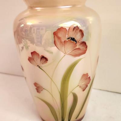 Lot #52 Fenton Art Glass Sunset Overlay Vase - hand painted