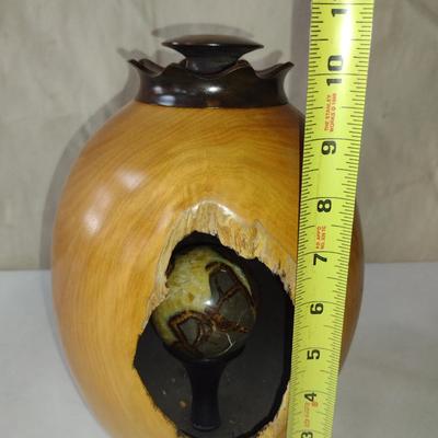 Large, Hand Crafted, Turned Wood Vase by Bobby Phillips- Melaleuca and Stone Orb (#10).