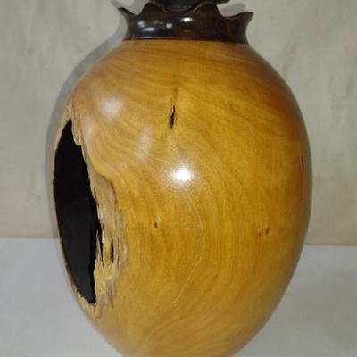 Large, Hand Crafted, Turned Wood Vase by Bobby Phillips- Melaleuca and Stone Orb (#10).
