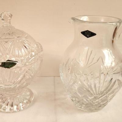 Lot #55 2 piece Shannon Crystal Lot - Pitcher and Covered Compote