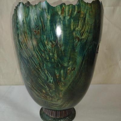 Large, Hand Crafted, Turned Wood Vase by Bobby Phillips- Big Leaf Maple Burl and Found Metal (#11).