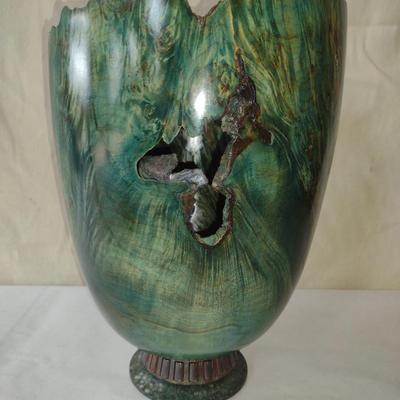 Large, Hand Crafted, Turned Wood Vase by Bobby Phillips- Big Leaf Maple Burl and Found Metal (#11).