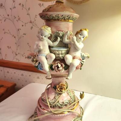 Lot #57 Pair of Vintage Capodimonte Lamps with Shades - Working condition