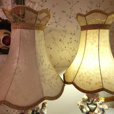 Lot #57 Pair of Vintage Capodimonte Lamps with Shades - Working condition