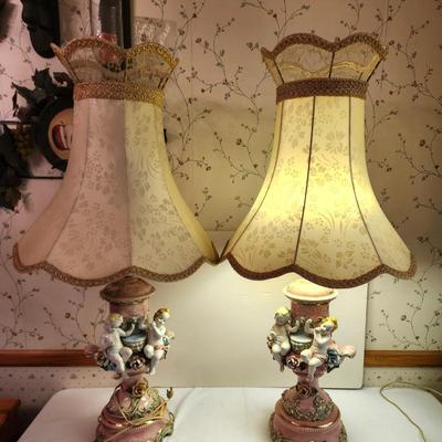 Lot #57 Pair of Vintage Capodimonte Lamps with Shades - Working condition