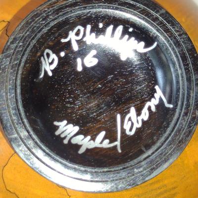 Large, Hand Crafted, Turned Wood Vase by Bobby Phillips- Maple and Ebony (#16).