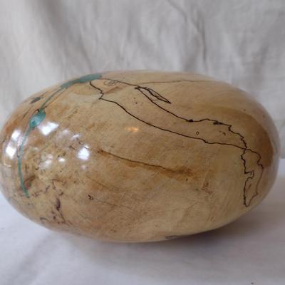 Large, Hand Crafted, Turned Wood Vase by Bobby Phillips- Spalted Maple and Turquoise (#18).
