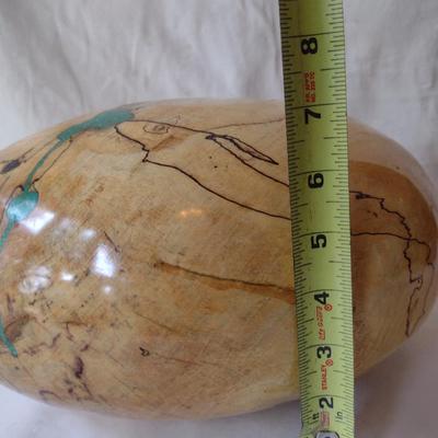 Large, Hand Crafted, Turned Wood Vase by Bobby Phillips- Spalted Maple and Turquoise (#18).