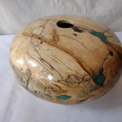 Large, Hand Crafted, Turned Wood Vase by Bobby Phillips- Spalted Maple and Turquoise (#18).
