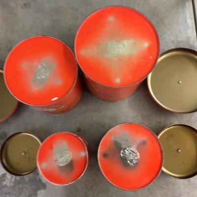 Red Metal Canister Set with Flowers